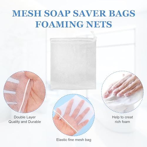 40 PCS Soap Saver Bag, Exfoliating Mesh Soap Saver Pouch Bags, Bubble Mesh Net Bags with Drawstring, Easy to Store, for Shower, Face Cleansing, White