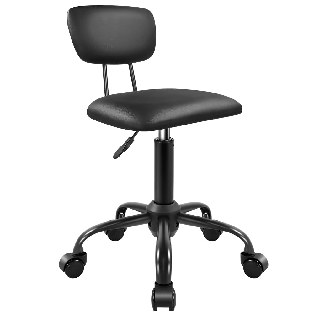 WKWKER Square Swivel Stool with Wheels Height Adjustable Stools for Home Work Drafting SPA Massage Shop Cost-Effective Rolling Stool Chair with Back (Black)