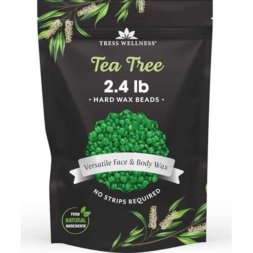 Tress Wellness Wax Beads for Sensitive Skin - Safe for Face & Skin - Dermatologically Tested - At-Home Kit for Face, Bikini, Brazilian & Full Body - Tea Tree 2.4 lb F8