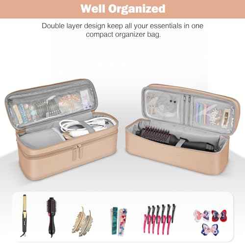SITHON Double-Layer Travel Carrying Case for Shark FlexStyle/SmoothStyle, Water Resistant Storage Organizer Bag for Airwrap Styler, Also for Revlon One-Step Hair Dryer (Bag Only) (Rose Gold)