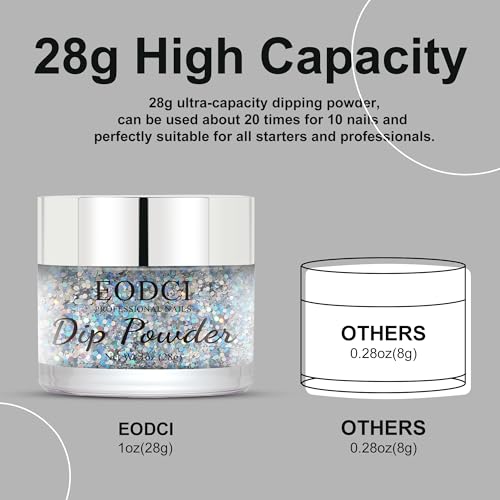 1 Oz/28g Sequin Silver Dip Powder, Glitter Dipping Powder French Pro Collection System Nail Art Starter Manicure Salon DIY at Home, Odor-Free&Long-Lasting, No Needed Nail Lamp Curing