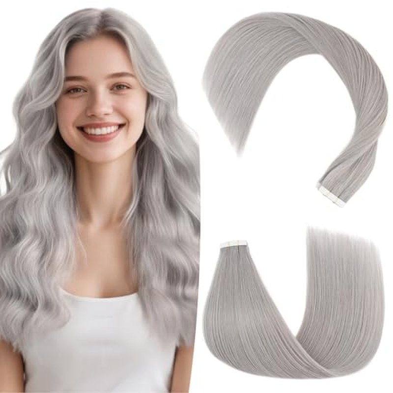 Hairro Tape In Human Hair Extensions For Women 20 inch 50g 20pcs #SILVER