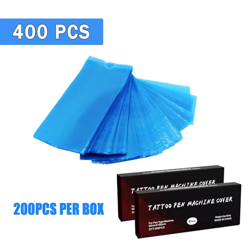 Large Tattoo Pen Covers 400Pcs - Tattoo Machine Covers Tattoo Grip Extra Wide Machine Bags 2.6"x7" Big Sleeves Blue Tattoo Supplies