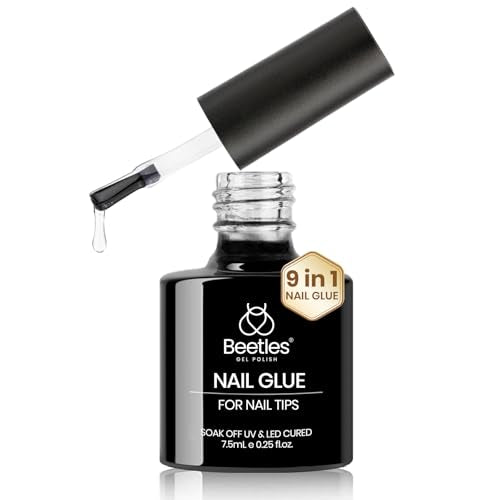 Beetles 9 in 1 Nail Glue Gel for Nail Tips and Clear Acrylic Nails Long Lasting, Curing Needed UV Extension Glue for False Nail Tips and Press on Nails, Christmas Nail Art