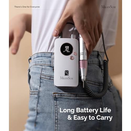 MelodySusie Portable Nail Drill 30000 RPM, SC320F Professional Rechargeable Electric Cordless Nail File for Acrylic Nails Gel Polishing Removing, Efile Nail Kit for Manicure Salon Home, Rose