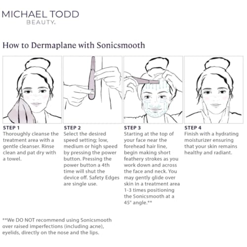 Michael Todd Beauty - Sonicsmooth ? SONIC Technology Dermaplaning Tool - 2 in 1 Women¡¯s Facial Exfoliation & Peach Fuzz Hair Removal System with 8 Weeks of Dermaplaning Blades