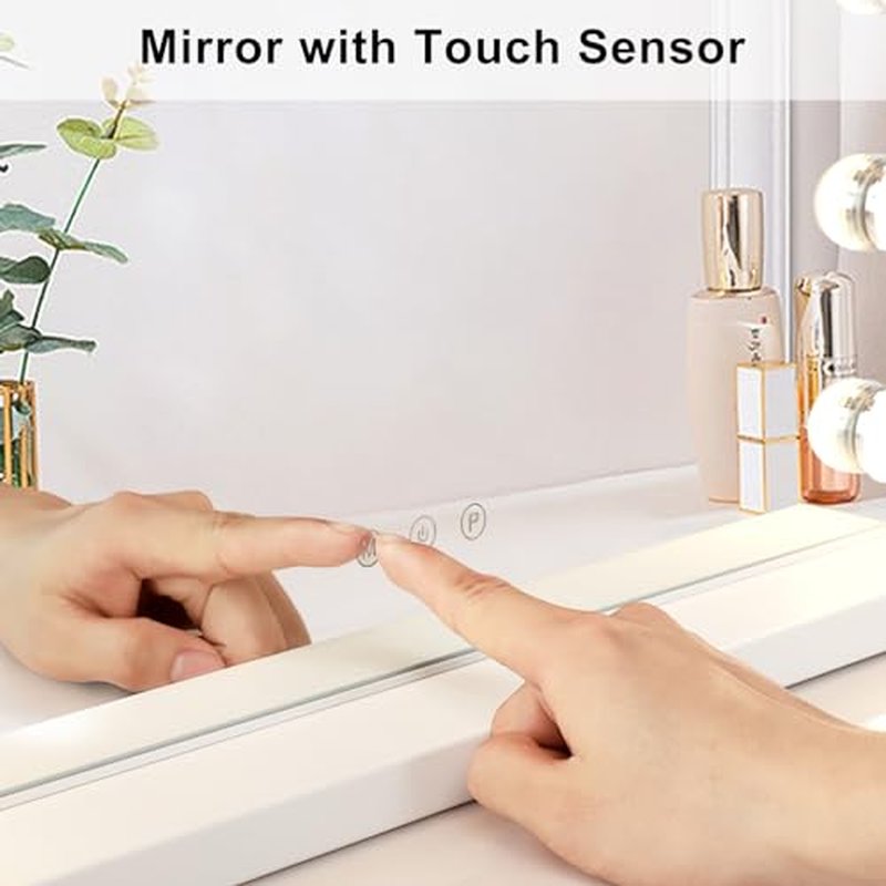 Depuley Vanity Mirror with Lights, 23In Hollywood Large Lighted Makeup Mirror with Smart Touch Control Screen & USB-Powered 15 Dimmable LED Lights for Dressing Room, Bedroom, Tabletop, White