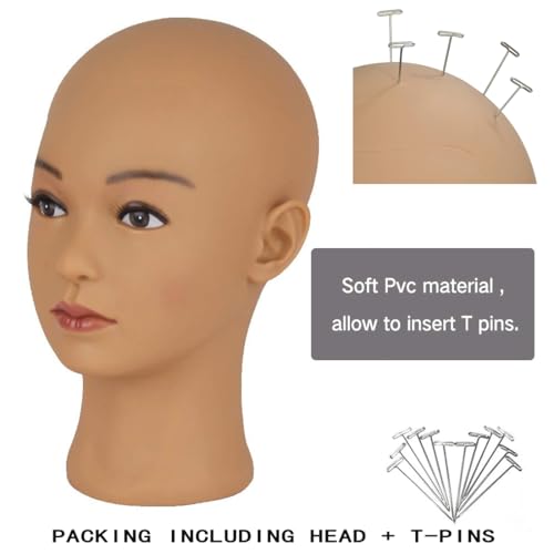 Hairway Female Professional Cosmetology Training Mannequin - Bald Mannequin Head for Wigs Making and Display - With Free T-Pins (Light Brown 21.5 Inch)
