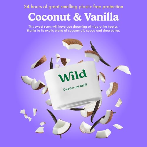 Wild - Refillable Deodorant Variety Pack - Aluminum Free - Scents Include Fresh Cotton & Sea Salt, Cherry Blossom and Coconut & Vanilla - Long Lasting Protection