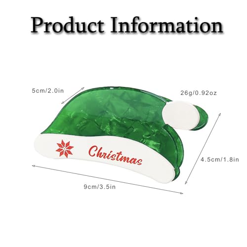 Christmas Hair Claw Clips Santa Hat Hair Clip Xmas Green Santa Hat Design Hair Jaw Clips Snowflake Acrylic Non-Slip Clamp Clips Cute Christmas Hair Accessories for Women and Girls, 1PCS