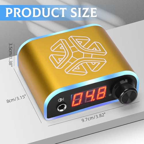 ATOMUS Tattoo Power Supply with Wireless Tattoo Pedal Colorful Light Power Cable for Tattoo Machine Pen Liner and Shader (Gold)