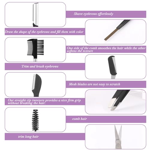 Professional Eyebrow Shaping Grooming Kit,8PCS/SET Eyebrow Grooming Kit with Leather Bag Eyebrow Trimming Kit With Razor Eyebrow Scissors Eyebrow Brush for Women & Men(Black)