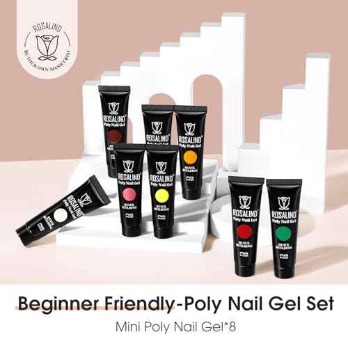 ROSALIND Poly Nail Gel Set, 8 Colors 10g Mini Poly Extension Gel Nail Set, Neon Yellow All Seasons Poly Nail Gel Kit Builder Neon Gel Fall Colors Halloween Poly Holiday Nail Art Design Gift