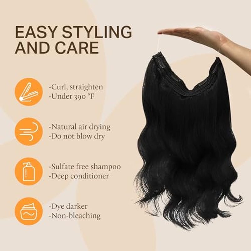 DOORES Hair Extensions Real Human Hair, Jet Black 120g 22 Inch, Wire Hair Extensions Adjustable Size Straight Long Hair Extensions Remy Hair Invisible Hairpieces for Women