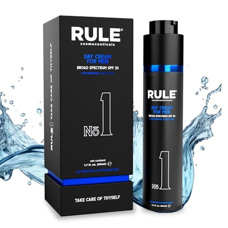 No.1 Day Cream for Men, 10-in-1 Anti-Aging Face Moisturizer to Reduce Wrinkles & Dryness, SPF 20, Collagen, Vitamins B, C & E - Normal & Dry Skin - No Menthol, No Fragrance, 50 mL