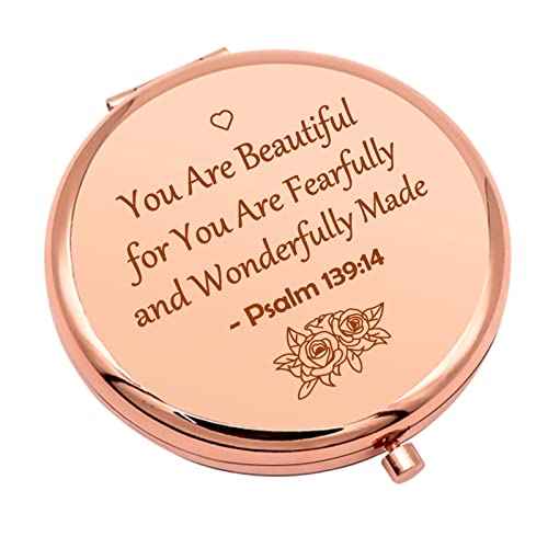 Inspirational Christian Gifts Verse Religious Gifts for Girls Sister Friends Encouragement Baptism Gift Compact Makeup Mirror for Her Motivational Gift Folding Makeup Mirror