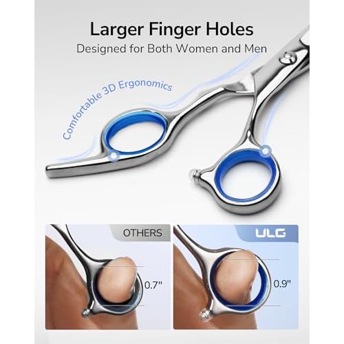 ULG Hair Cutting Scissors Thinning Shears Kit Professional Hairdressing Texturizing Salon Razor Edge Scissor Barber Kit Plus 6.5 inch Silver