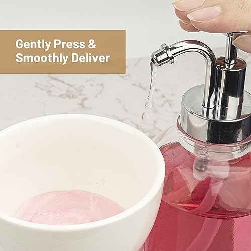 17OZ Mouthwash Clear Glass Pump Dispenser with Disposable Mouthwash Cups Holder Refillable Clear Container with Bamboo Tray, Mouthwash Labels