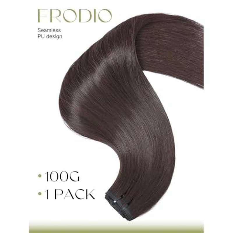 Frodio Clip Ins Hair Extensions Dark Brown Remy Real Human Hair Pu Seamless Silk Long Straight Invisible Full Thick Virgin Brazilian Beauty For Women Can Be Body Wave 100g 7 Piece