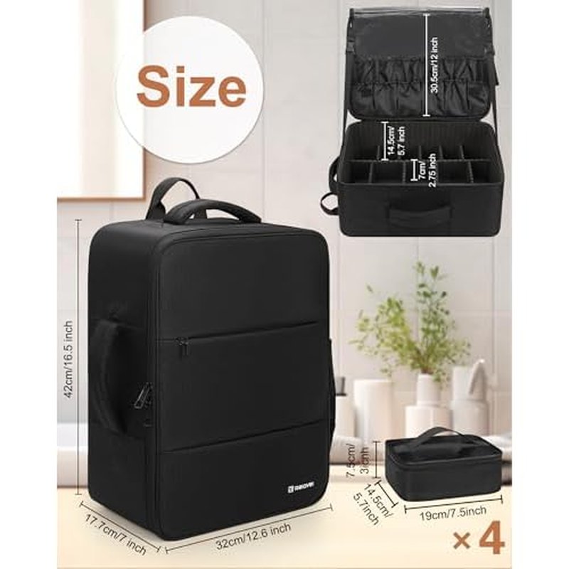 Relavel Makeup Backpack Extra Large Travel Train Case Professional Makeup Artist Kit Set Bag with 4 Clear Bags, Brush Storage Organizer Box with Dividers for Cosmetic Hair Tools Barber Supplies, Black