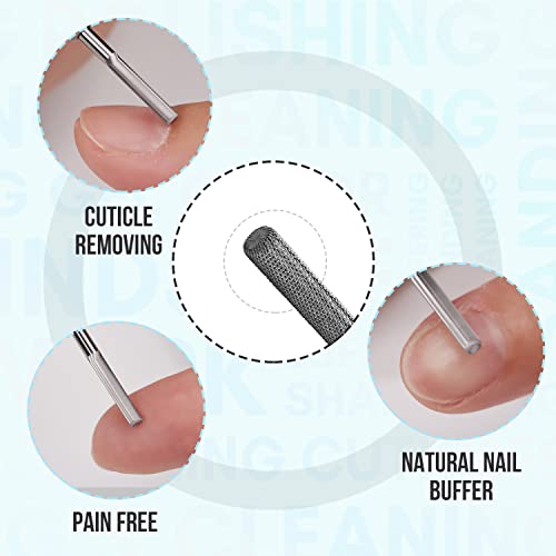 Makartt Cuticle Nail Drill Bit - Safety Tungsten Carbide Cuticle Remover Drill Bit Needle Bit Under Nail Cleaner Dead Skin Nail Prepare 3/32'' for Electric Nail File Nail Buffer Bit-3XF (Silver,Fine)