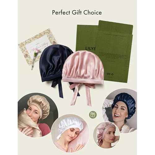 LilySilk 100% Mulberry Silk Bonnet, Silk Night Sleep Cap Adjustable Hair Wrap for Sleeping, Rosy Pink