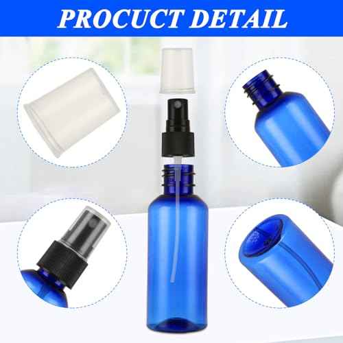 50 Pack 2oz Plastic Spray Bottles Small Empty Fine Mist Spray Bottle Blue Clear Bottles for Essential Oils, Bath, Beauty, Hair & Cleaning, Small Spray Bottles for Travel, With 10 Funnels