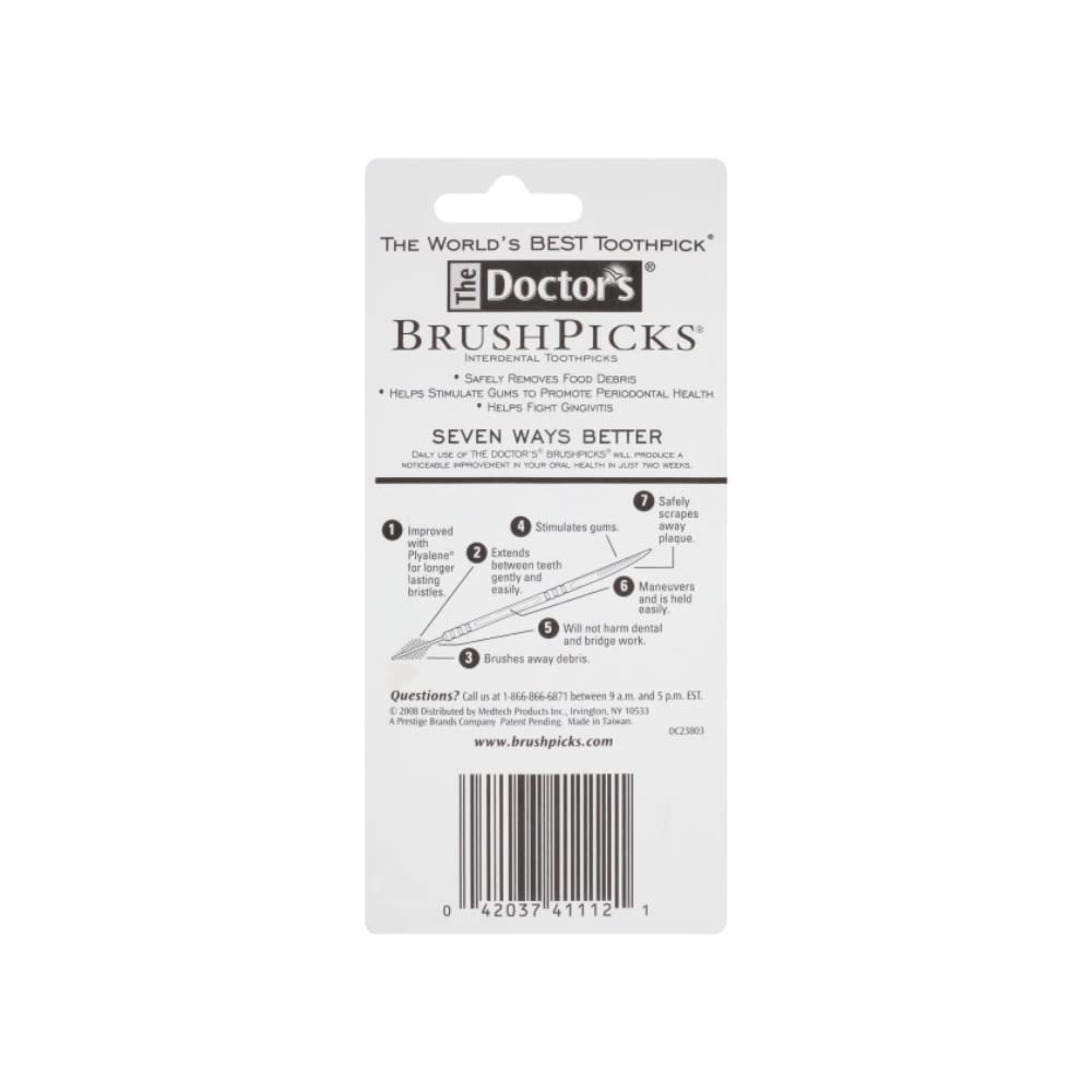 The Doctor's BrushPicks Interdental Toothpicks, Soft Rubber Dental Picks for Teeth Cleaning, Removes Food Debris, Gum Care, Portable Dispensing Case, 120 Count (Pack of 10)