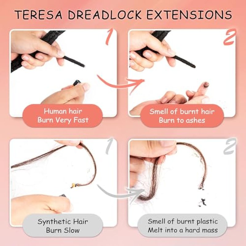 Teresa 0.4cm & 0.6cm & 0.8cm Width 8 Inch 40 Strands100% Human Hair Dreadlock Extensions for Men/Women/Kids, Full Hand-made Locs Extensions Human Hair Bundles(0.6cm Natural Black)