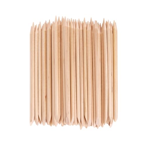 100PCS Orange Wood Nail Sticks, 4.5 Inch Wooden Cuticle Pusher and Remover Set, Dual-Headed Manicure Tools for Home and Salon