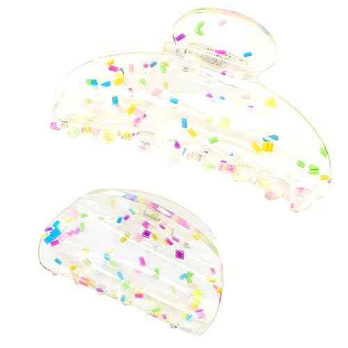 Colorful Sprinkles Thin Hair Claw Clips Youth Women Teen Girls Nonpareil Sprinkle Candy Clear Cute Fairy Birthday Gift Decorative Claw Clips Magic Rainbow 2pc Fun Hair Accessories