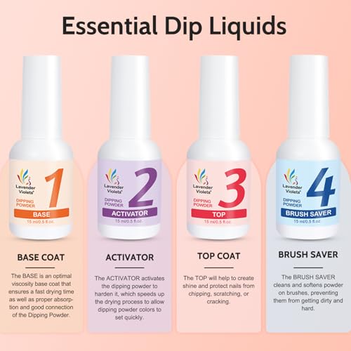 Lavender Violets Dip Powder Liquid Set with Activator, Base Top Coat and Brush Saver 0.5oz/Bot Nail File Necessary Tools for Dipping Powder Acrylic Manicure Pedicure J775