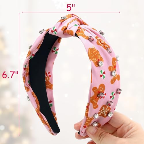 CiyvoLyeen Gingerbread Headband Ribbon Knotted with Jeweled Rhinestones for Women Wide Hot Pink Red Cookies GibberyHouse Hair Bands Girls Hair Accessories Gift Exchange Ideas 3PCS Christmas Gift