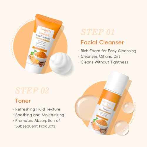 7PCS Turmeric Skin Care Set, Facial Skin Care Products Even Skin Tone, Turmeric Face Wash, Toner, Serum, Eye Cream, Face Cream, Face Mask, Smooth Glowing Travel Skincare Set for Women Girls
