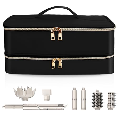 Double-Layer Water Resistant Travel Carrying Case for Hair Dryer/Shark Flexstyle/Dyson Airwrap and Hair Styler Attachments, Jet Black(Bag Only)