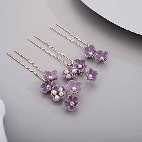 Rhinestone Flower Hair Pieces Bridal Purple Flower Hairpins Hair Comb Set for Bride Bridesmaid£¨4pcs£©