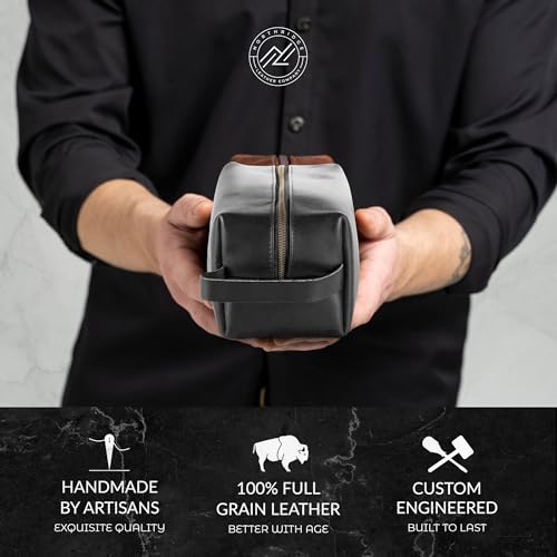 Premium Leather Toiletry Bag For Men - Travel Bag, Shaving Kit Bag & Toiletry Organizer - Full Grain Leather (Single Zip, Brown)