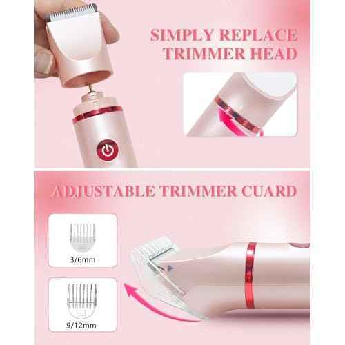 3-in-1 Bikini Trimmer for Women, Electric Razors Shaver for Public Hair - Rechargeable Body Hair Trimmer, Portable Detachable Removal Kit, lPX7 Waterproof Lightweight with LED Display, Gift for Women