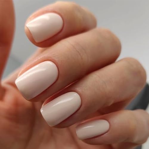 Modelones White Press on Nails, Short Square Fake Nails, Reusable Nail Kit with Nail Glue Adhesive Tabs Mini Nail File, Christmas Nails Press Ons 32Pcs16 Sizes, Women Girl Gift