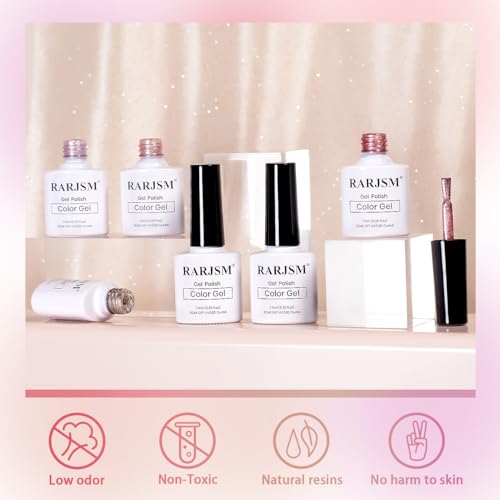 RARJSM Cat Eye Gel Nail Polish Set 6 Pcs Magnetic Sparkle Diamond Glitter Nude Pink Light Purple Red Silver Sheer Pink Velvet Ice Jelly Gel Polish with Magnet Stick UV LED Curing Requires Soak Off