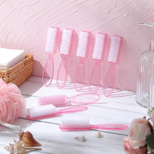 Patelai 30 Pcs Nail Scrubber Brushes Bulk Handle Grip Manicure Brushes for Cleaning Fingernails Pedicure Cleaning Brush for Toes and Fingernail Cleaning(Clear Pink)