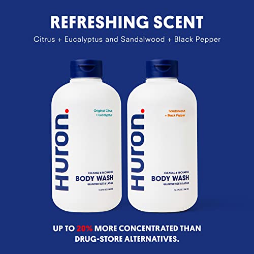 Huron Men¡¯s Moisturizing Body Wash ? Crisp & Invigorating Scent of Citrus, Eucalyptus, Mint, & Aromatic Greens - Coconut Oil, Vitamin E & Witch Hazel ? Vegan, Cruelty-Free - 12.2 fl oz (2 Pack)