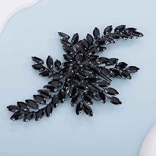 Teyglen Bridal Black Crystal Rhinestones Shiny Hair Comb Back Side Hair Comb Wedding Headpiece Prom Party Festival Hair Accessories for Women and Girls