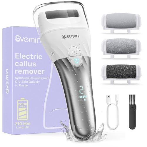 Electric Callus Remover for Feet - 2-Speed Rechargeable Pedicure Kit with 3 Rollers, IPX4 Waterproof Foot Scrubber & Digital Display | Professional Dead Skin & Callus Remover for Women/Men