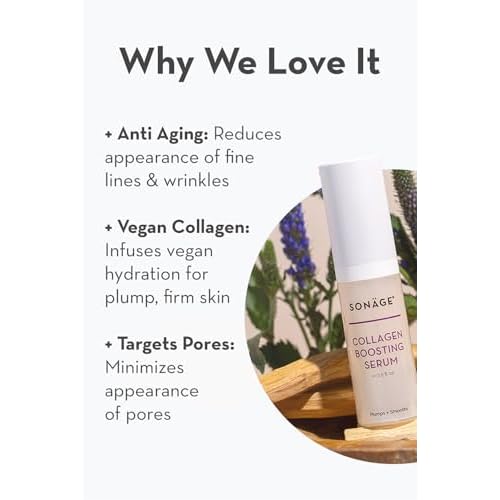 Sonage Collagen Boosting Serum: Vegan Anti-Aging Face Serum | Plumps, Smooths, Minimizes Pores, Wrinkles