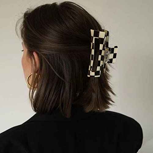 6 Pack Checkered Hair Claw Clips, 3.1" Multicolored Square Medium Non-Slip Claw Clips - Strong Hold for Women Girls Long Short Thin Hair