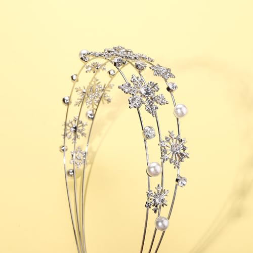 Christmas Headband Silver Snowflake Headband Pearl Christmas Party Headbands for Women Holiday Hair Hoop (Snowflake/Silver)