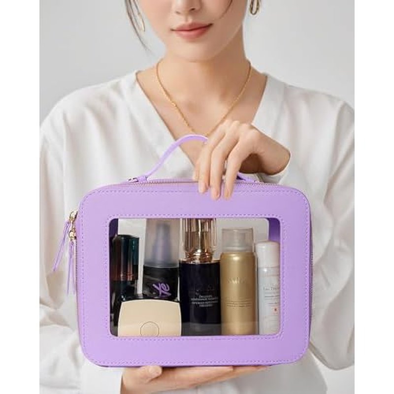 Travel Clear Makeup Bag Set, TSA Approved Cosmetic Bag Case with Zipper Portable Makeup Pouch Toiletry Bag Women Traveling Cosmetic Organizer Storage Bag Car Organizer Car Essentials for Women