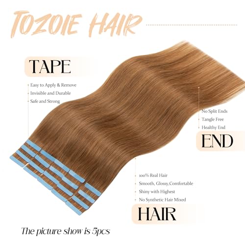 Tape in Human Hair Extensions Straight Seamless Hair Extensions Real Human Hair Tape-in 20 Inch Color #30 Auburn Brown 50Gram Remy Seamless Skin Weft 20Pcs Double Sided Tape ins Add Length for Women