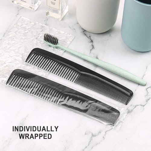 Combs in Bulk Individually Wrapped, 300 Pack Black Plastic Double Tooth Hair Pocket Comb for Homeless, Charity, Care Pack